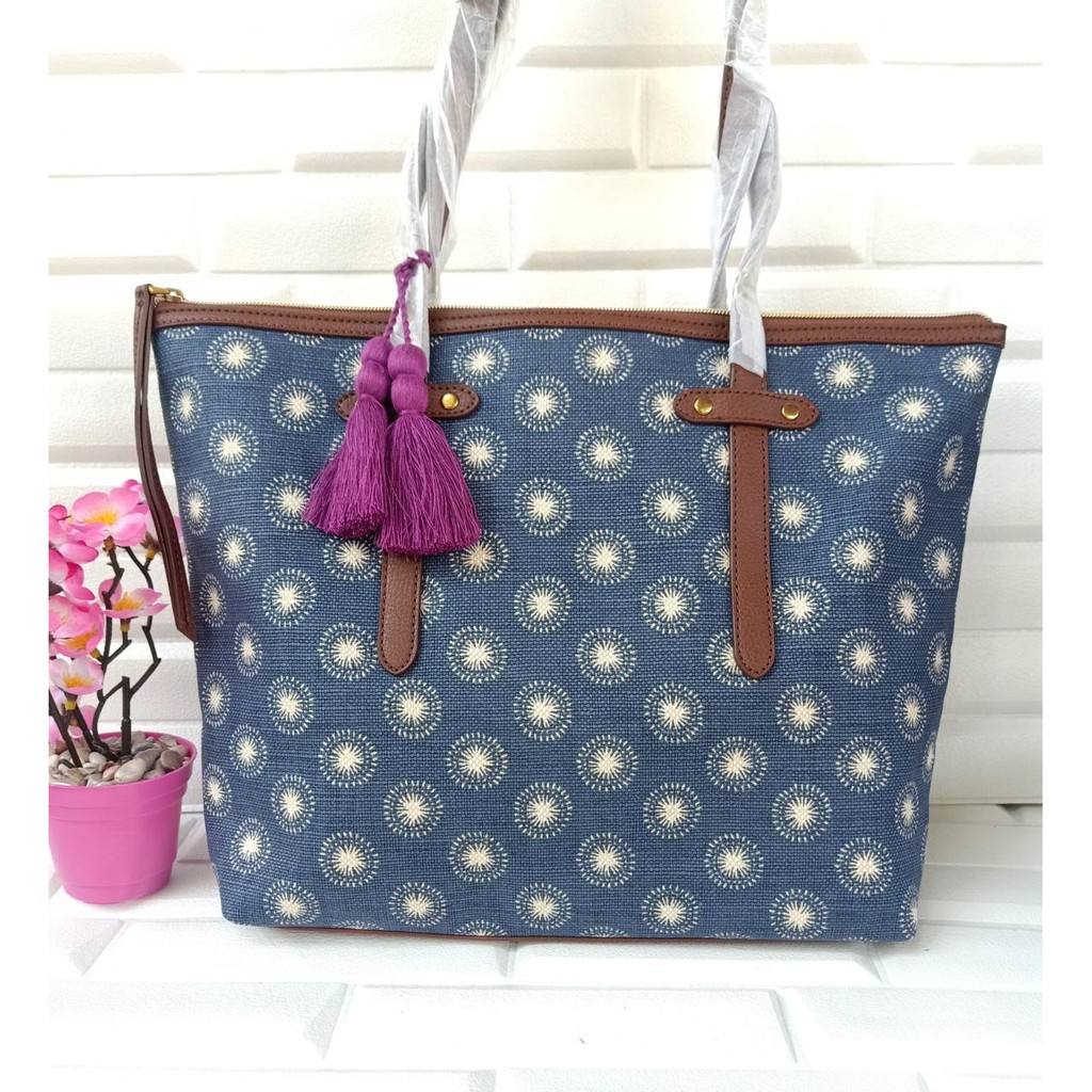Fossil felicity tote blue white