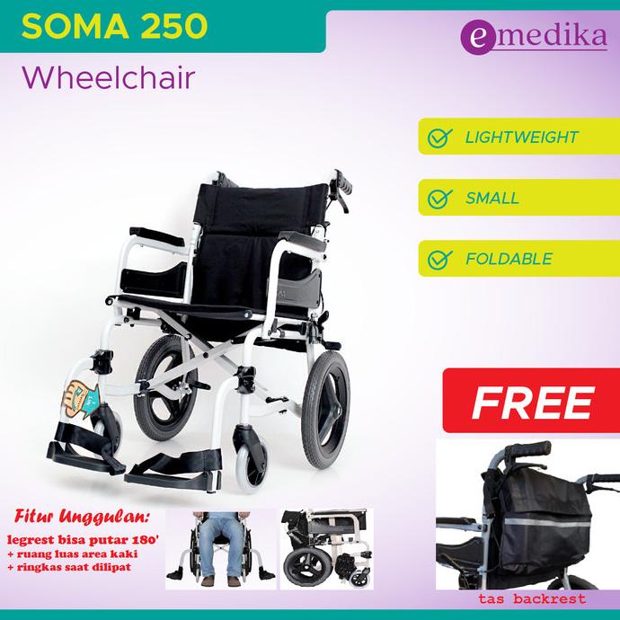 Kursi Roda Traveling SOMA Aluminium 250 14" ( Wheelchair Roda Kecil )
