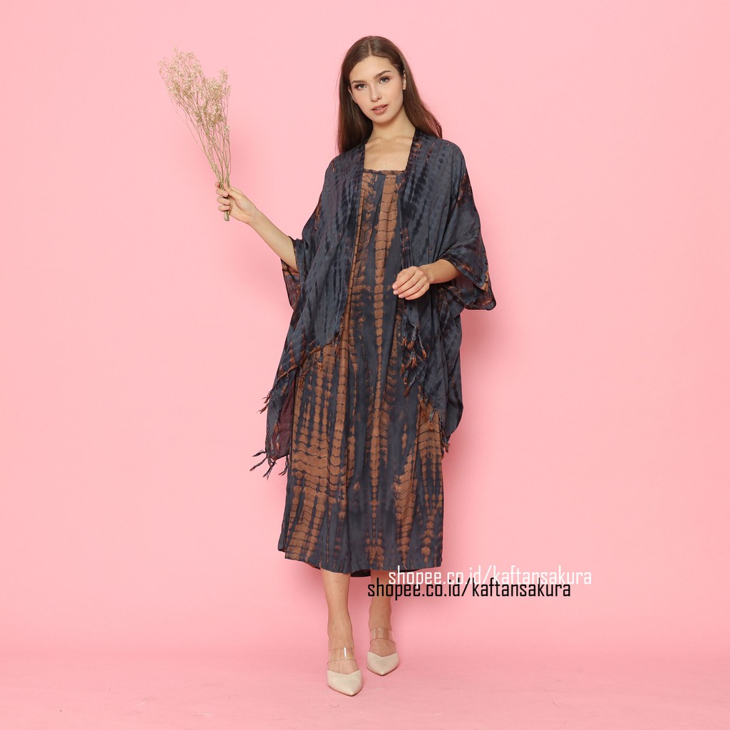 setcel dress wanita home dress warna abu abu elegant terbaru by kaftan sakura bahan rayon premium