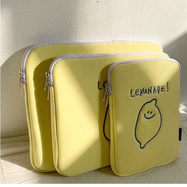 Sleeve Pouch Sarung Tas Bag Case Ipad Tab Tablet Macbook Air Pro Laptop Asus Acer Lenovo HP Huawei 11 12 13 14 15 inch Motif Gambar Lemon Warna Kuning Lucu Cute Murah Korean Model