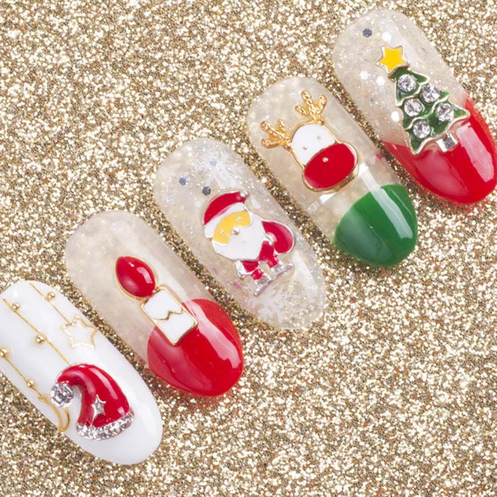 Perhiasan Kuku Bahan Logam Warna-Warni Bentuk Kaos Kaki Snowflake Pohon Natal Untuk Dekorasi Nail Art