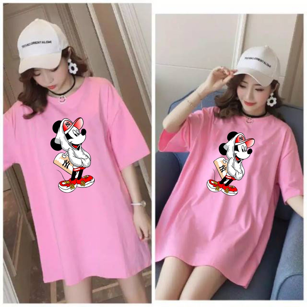 Kaos Oversize Wanita Korean Mickey NY Jumbo XXL LD 120