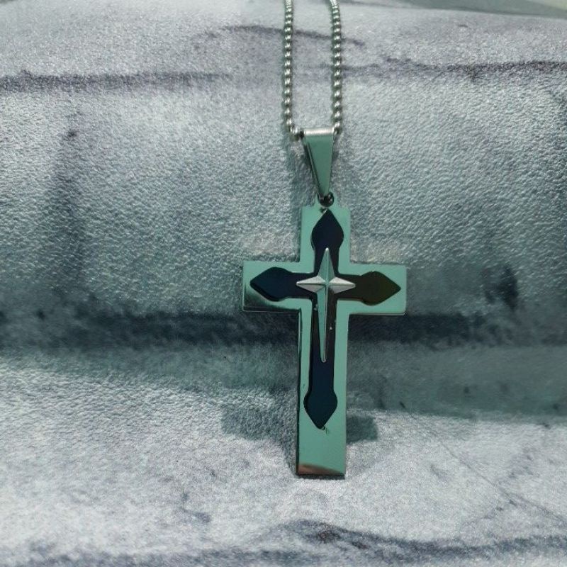 KALUNG/BANDUL TITANIUM SALIB TIGA TINGKAT HITAM