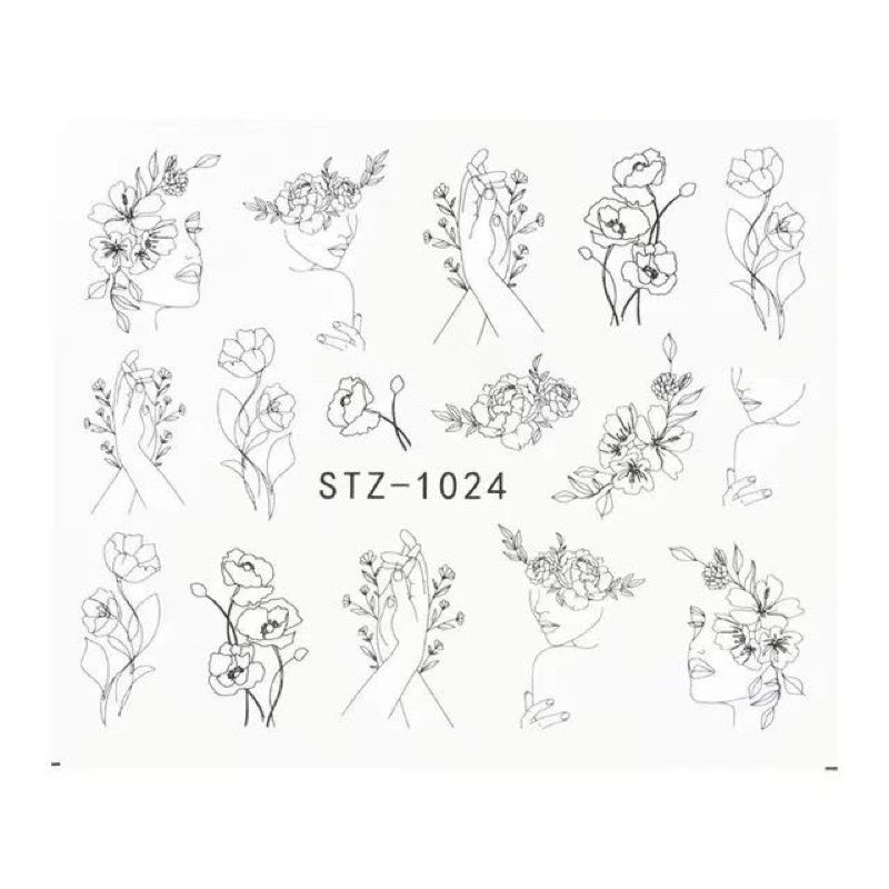 NAIL STIKER ABSTRACT FACE TRIBAL FLOWER STIKER BUNGA NAILART STIKER WATER DECAL KUKU