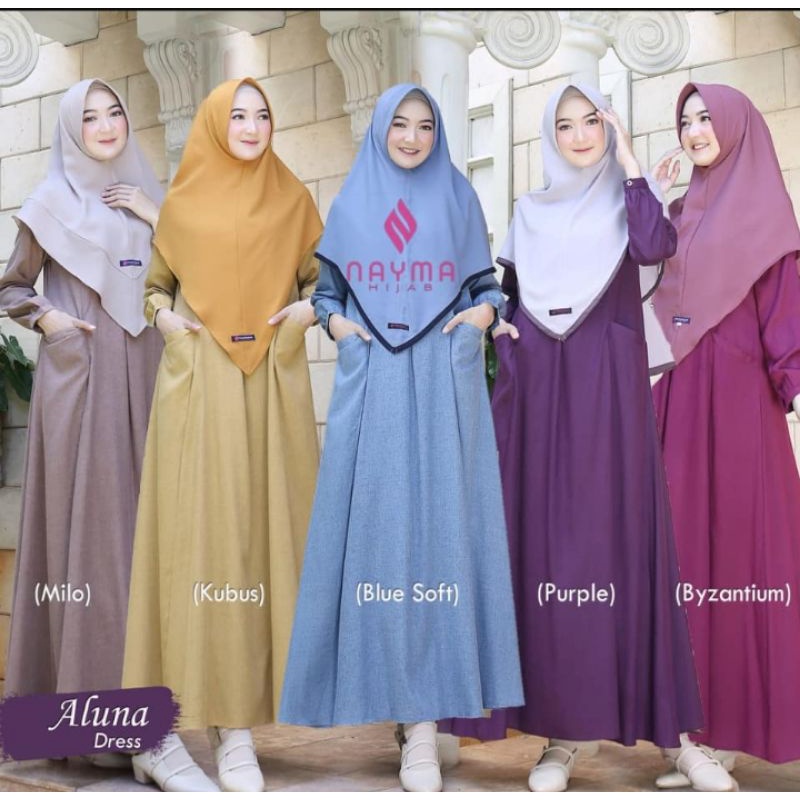READY GAMIS ALUNA DRESS ONLY BY NAYMA HIJAB(Tanyakan stok dl)