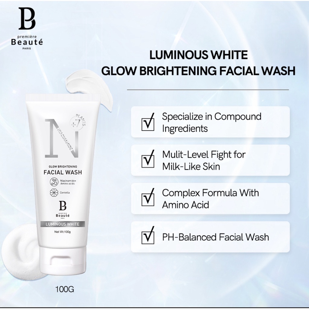 Premiere Beaute Facial Wash Face Wash Niacinamide Centella Luminous White Glow Brightening Facial Wash 100g BPOM