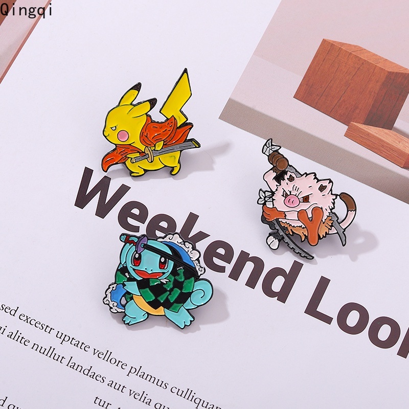 Bros Pin Enamel Desain Anime Demon Slayer Pikachu Untuk Anak