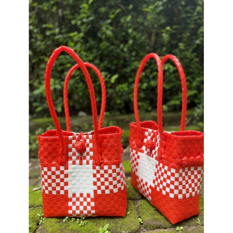 Tas Kecil Anyaman Plastik Jali MERAH PUTIH