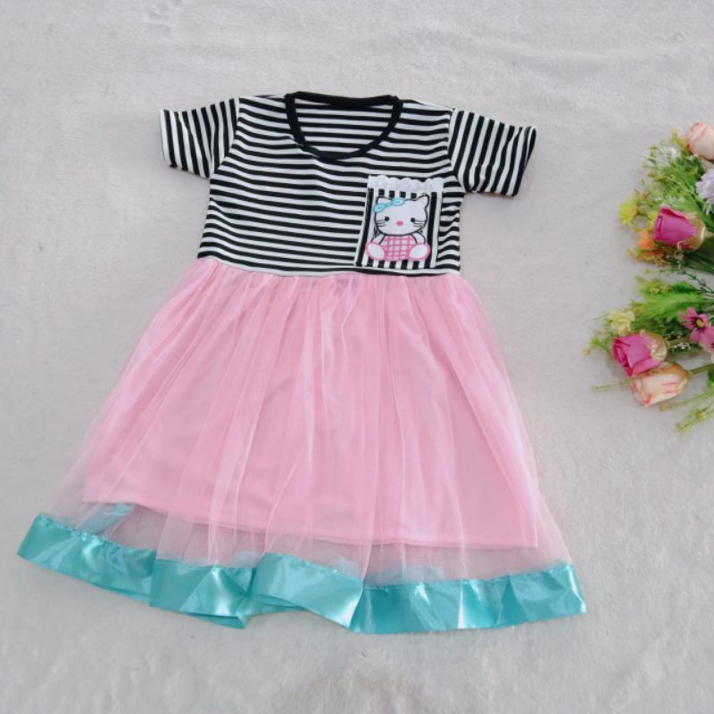 Dress anak 2 3 Tahun cewek perempuan gaun strip tutu HK SAKU sayuna