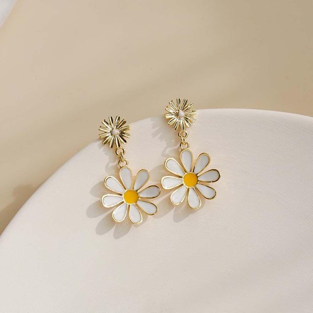 Mxbeauty Menjuntai Anting Temperamen Elegan Sederhana Lebah Asimetris Anting-Anting Daisy Kecil Bunga Matahari Telinga Aksesoris Wanita Stud Earrings