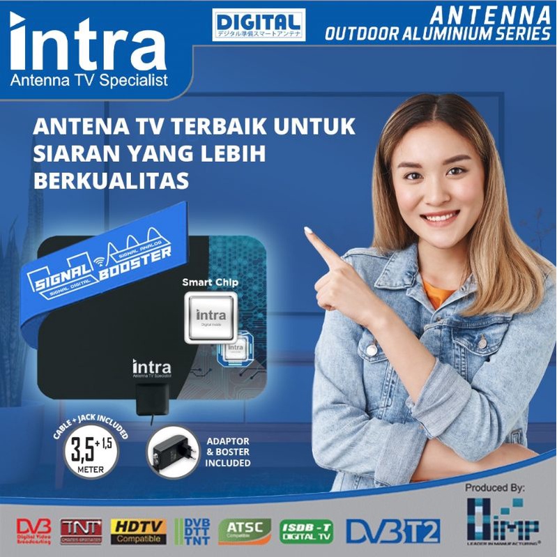 Intra Antena TV Digital Indoor + Outdoor / Dalam + Luar INT-HD15