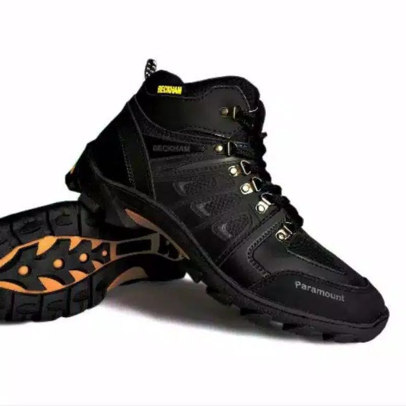 sepatu paramount hiking - sepatu gunung boot beckham- sepatu olahraga pria kerja-Hitam full