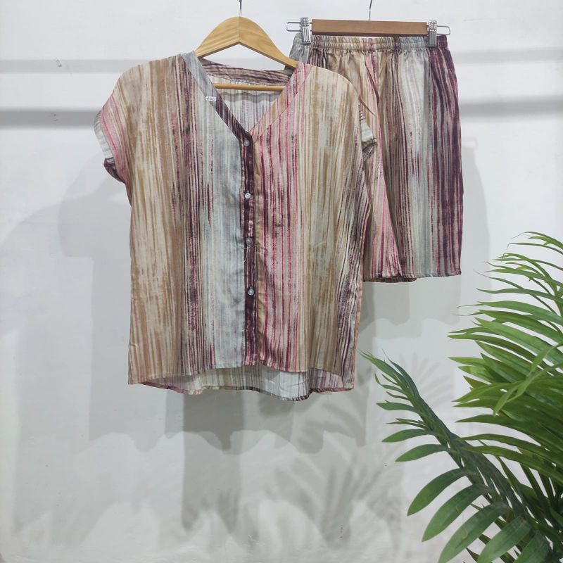 PIYAMA PENDEK RAYON | PIYAMA KANCING | BAJU RUMAHAN MURAH-TB S
