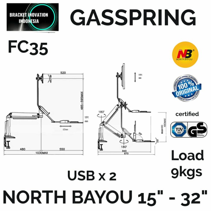 North Bayou NB FC35 Sit stand Work station 15 24 27 32 35 inch Monitor