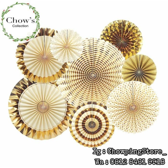 

PAKET HEMAT PAPER FAN GOLD SET / PAPER FLOWER GOLD SET 8 IN 1 !