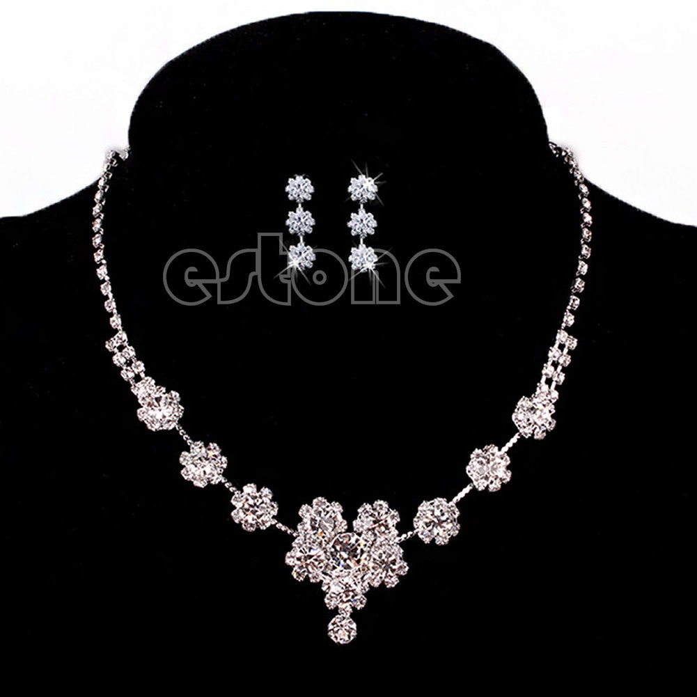 SIY  New Prom Wedding Bridal Crystal Rhinestone Necklace Earring Jewelry Set 5 Style