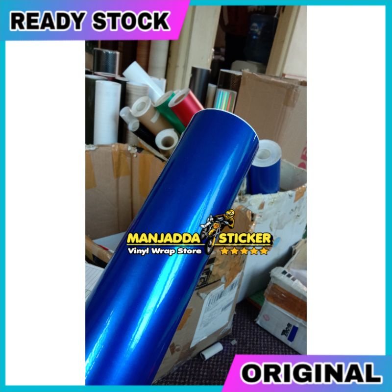 Stiker skotlet biru metalik candy super glossy kualitas premium bahan lentur mudah dipasang