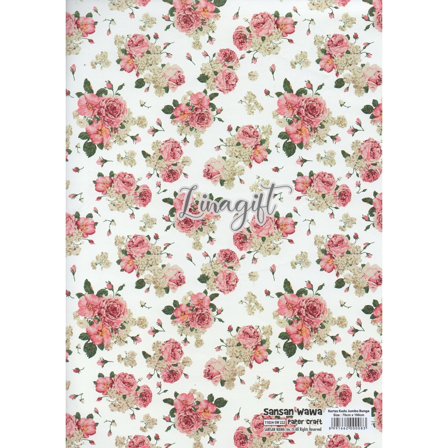 ( 5 Lembar ) JUMBO FLOWER / LOVE - KERTAS KADO SANWA - GIFT WRAP PAPER SANSAN WAWA BATIK MONOCHROME FLOWER BUNGA VINTAGE MINI ROSES RED ROSE BLUE DAISY LOVE ROMANCE HEART PINK VALENTINE WEDDING