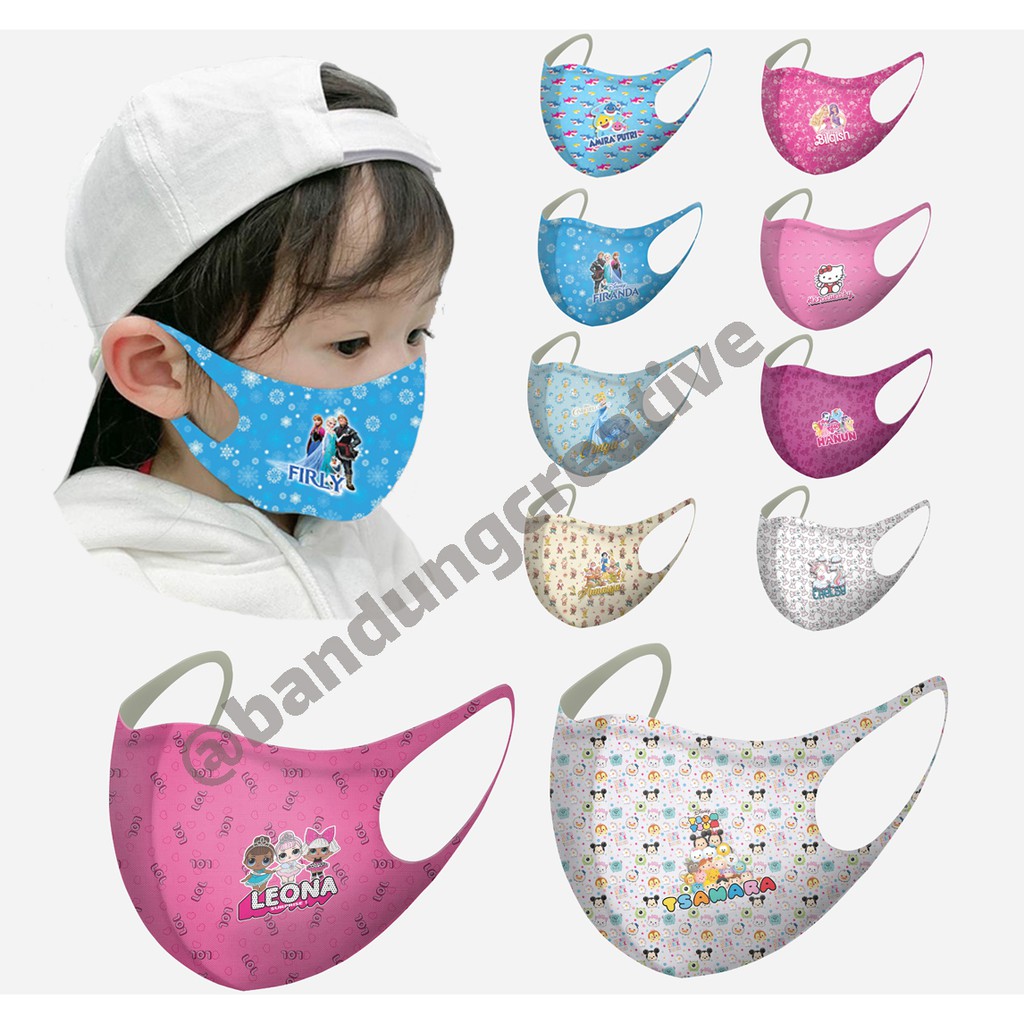 Masker anak karakter pakai nama