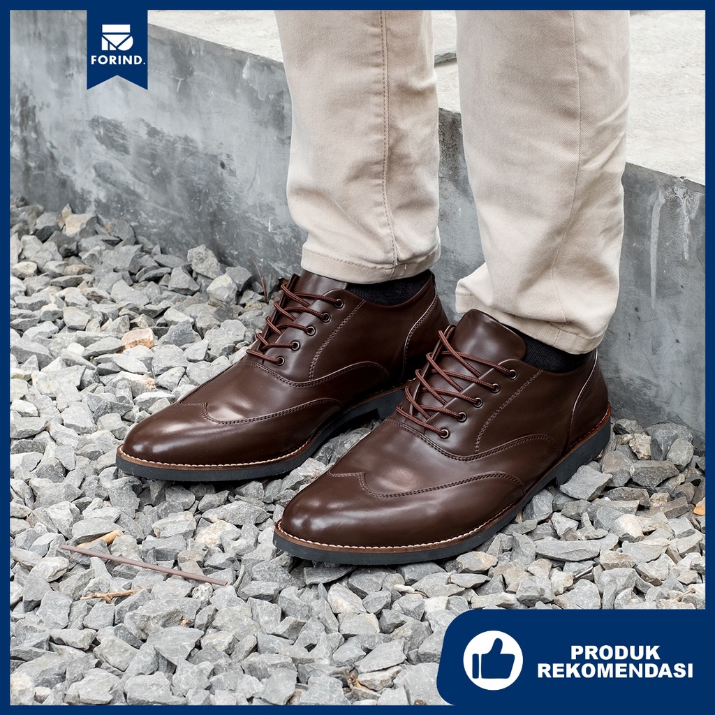 Lingard Brown | Sepatu Pantofel Hitam Pria Casual Kerja Cowok Oxford Longwing Wingtip Pantofel Laki | Lvnatica x FORIND