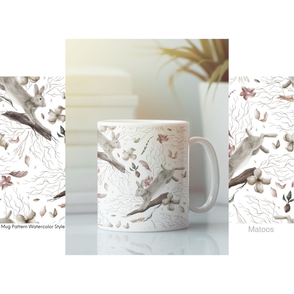 

Mug Pattern Watercolor Painting Style Kelinci Costume