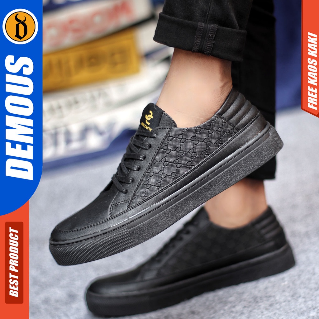 Sepatu Sneakers Pria Sepatu Casual Pria Kulit Pu Sepatu Kerja Kuliah Kondangan Sepatu Hitam Pria DEMOUS GIOT