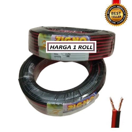 1 Roll Kabel Listrik Serabut Merah Hitam NYZ 2 x 23 zigno Kabel Listrik/Kabel Audio