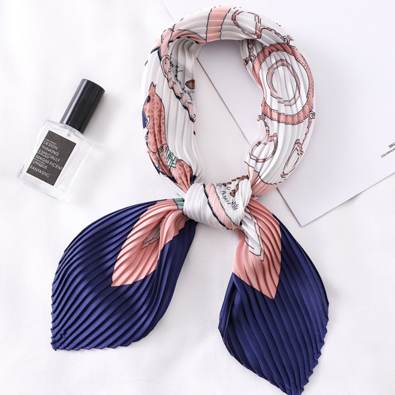 &quot;Helga&quot; 70x70 cm Pleated Pleats Diagonal Scarf,  Scarf Leher, Scarf Tas, High Grade Silk Immitation