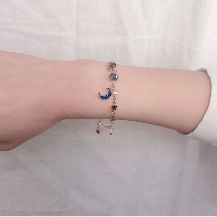 Cute Star And Moon Bracelet With Crystal Stone Bead Adjustable Metal Chain Best Friend Good Friends Bracelet Gift For Women