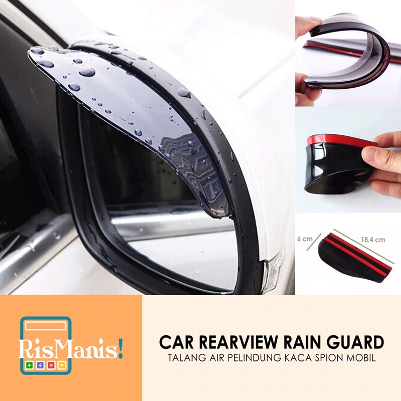 CAR REARVIEW RAIN GUARD - Talang Air Hujan Pelindung Kaca Spion Mobil Hitam Bening Bahan PVC Elastis