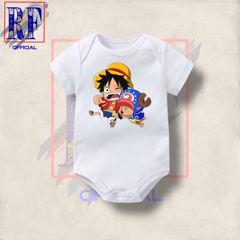 Kaos baju bayi jumper baby kids pendek Anime ONE PIECE Monkey D Luffy Chopper logo tulisan usia 0 1 