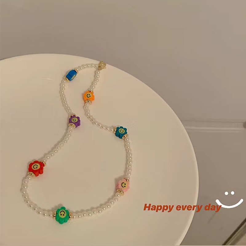 Lovely Flower Pearl Necklace Cartoon Smiley Clavicle Chain Necklace