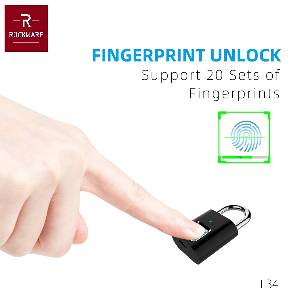 ROCKWARE RW-L34 Mini Fingerprint Lock - Gembok Kecil Sensor Sidik Jari