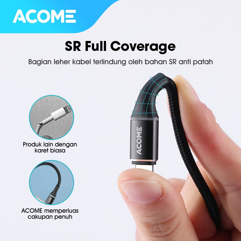 Acome Kabel Data Lightning Colourful LED iPhone / iPad Data Cable Garansi Resmi 1 tahun AOL-010