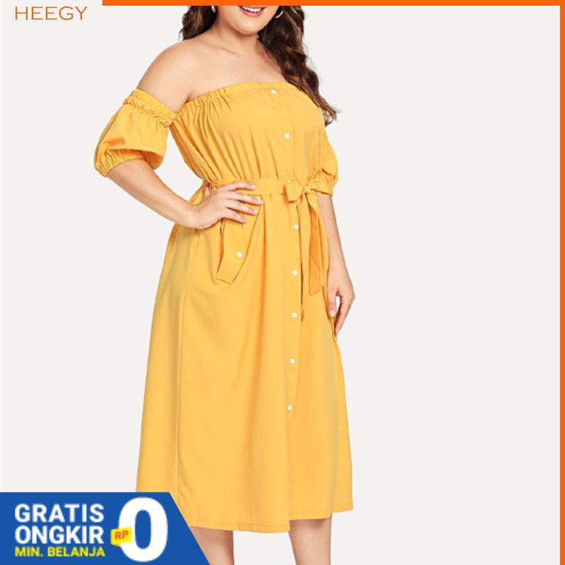 Dress Jumbo Pesta Off Shoulder Lengan Pendek XL,2XL,3XL,4XL - Baju Big Size Wanita