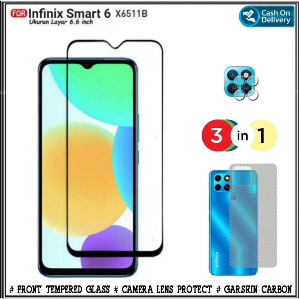 Riyanali_Shop PAKET 3IN1 Tempered Glass Full Infinix Smart 6, Smart 6 NFC / Smart 6 3/64 GB Free Ant