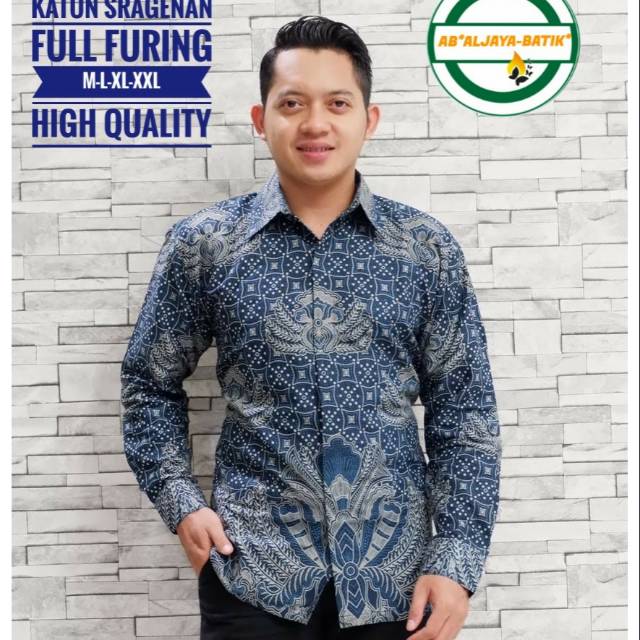 Kemeja Batik Eksklusif Galing Biru Bahan Katun Sragenan Full Furing Adem Dipakai Kualitas Premium