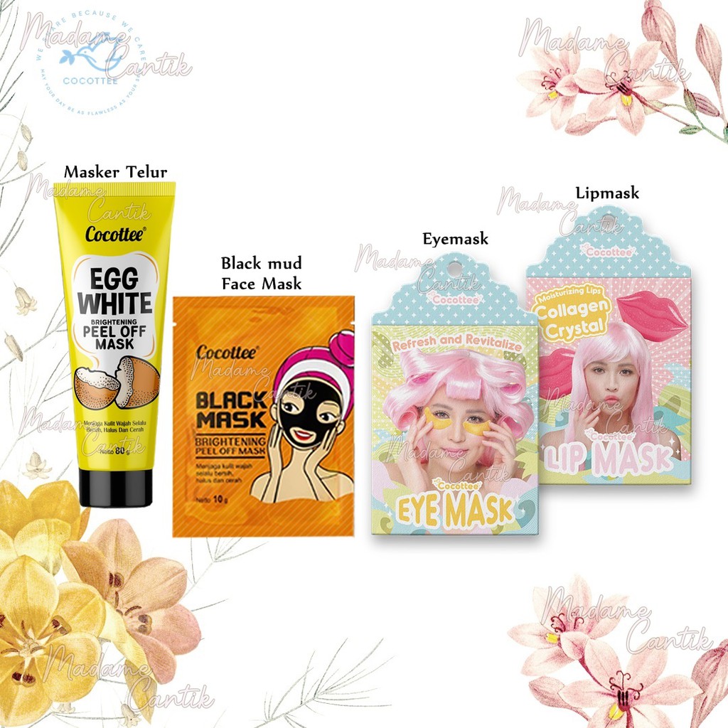 ✿ MADAME ✿ COCOTTEE PEEL OFF BLACK MASK - LIP MASK EYE MASK + COLLAGEN MASKER TELUR BPOM