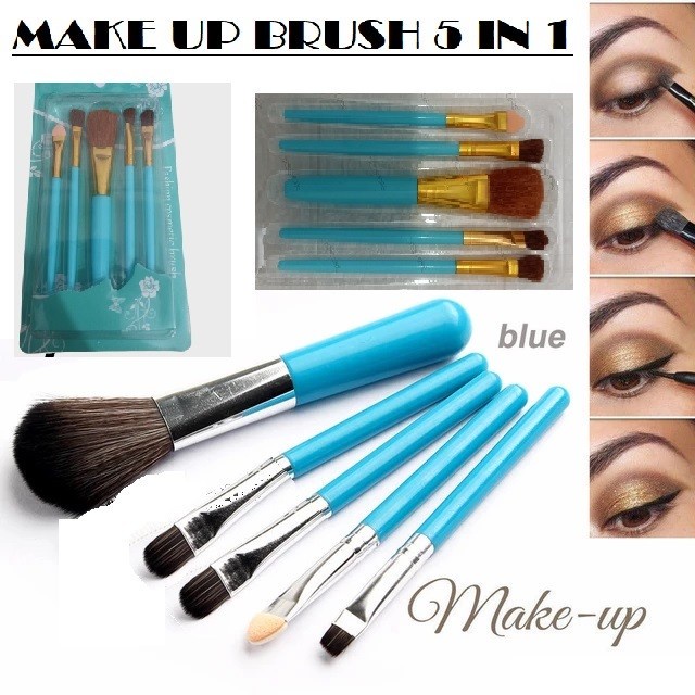 TERLARIS!! KUAS MAKE UP BIRU FASHION COSMETIK BRUSH ALAT KOSMETIK ISI 5PCS