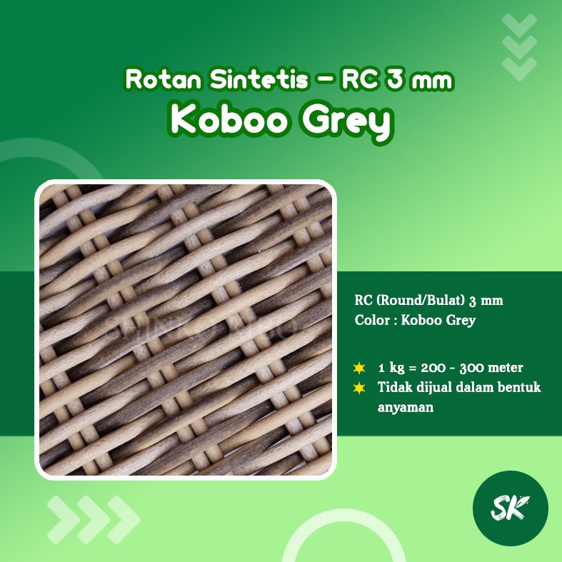 Bahan Rotan Sintetis kiloan kualitas ekspor  Round Core (bulat) 3 mm color Koboo Grey