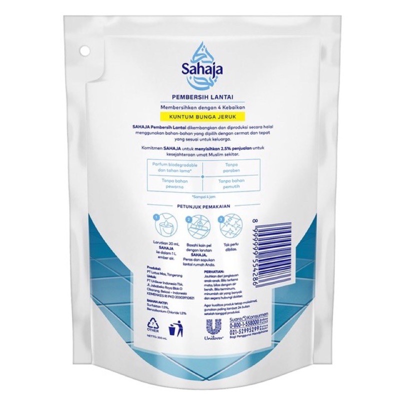 Sahaja Pembersih Lantai Kuntum Bunga Jeruk 350ml Kemasan Refill Pouch