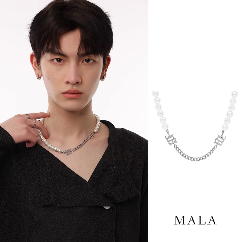 Kalung Titanium Steel Mutiara Korea Perak Choker Unisex