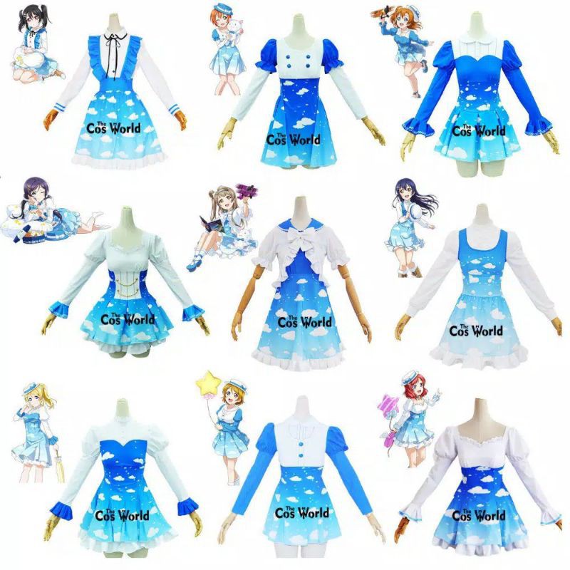 Love Live Sky Lolita Dress ver Cosplay Costume Anime Eli Ayase Nozomi Tojo Honoka Umi Kotori Maki