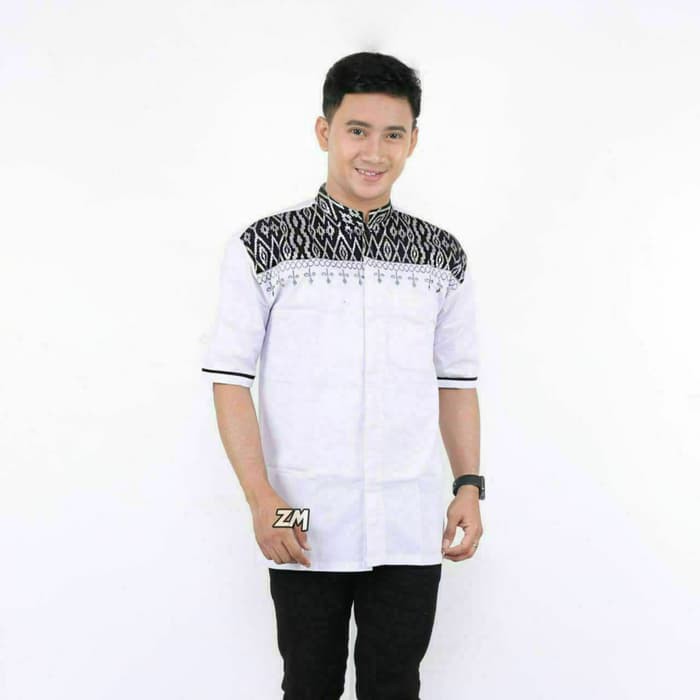 KOKO DEWASA KOMBINASI BATIK PRADA BORDIR BAJU KOKO LENGAN PENDEK PUTIH