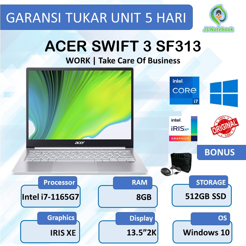 ACER SWIFT 3 SF313 i7-1165G7 8GB 512GB SSD WIN10 13.5" 2K-SILVER