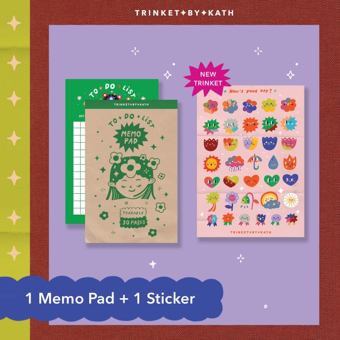 

[RESTOCK] Bundle Sticker How's your day Emoticon x Memopad -Trinket by Kath - Memopad Green