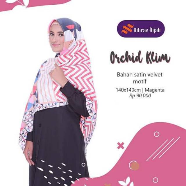 Orchid Klim Hijab Wanita Muslimah Syari Segi Empat Motif Warna Magenta