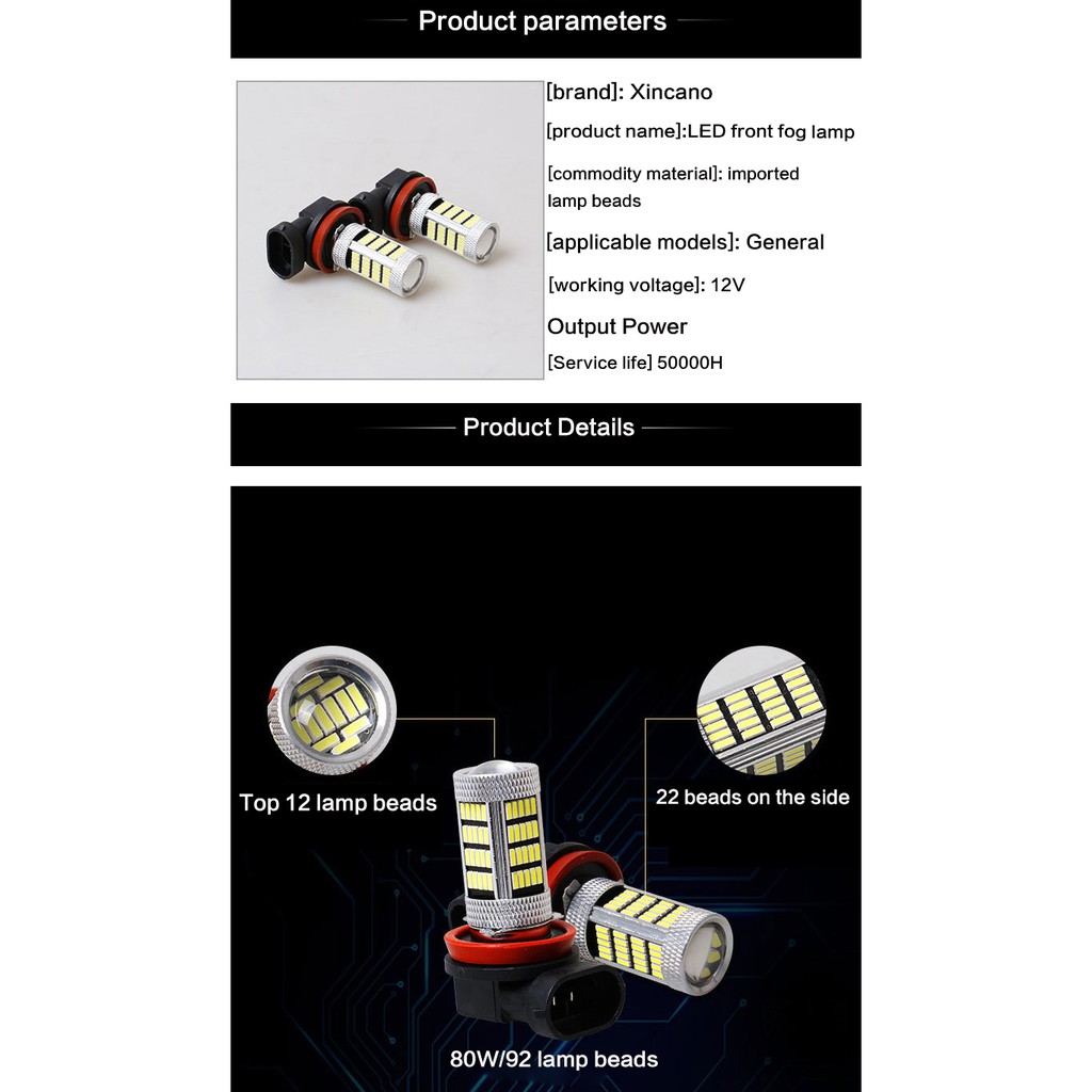 1x【In stock】Car LED fog lamp H4 H7 H8 H11 9005 9006 P13W H16