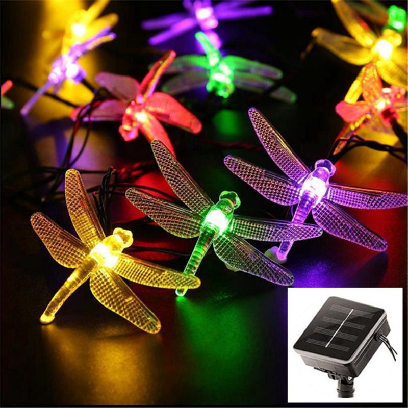 Lampu LED Tumblr Dekorasi Model Capung kristal warna warni 20LED 5 Meter Tenaga Surya natal Lampu Hias Dekorasi 20 LED 5 Meter with Solar Panel Warna RGB 20 LED Solar Dragonfly String Lights Waterproof Outdoor Garden Party Fairy Lamp Halloween Wedding