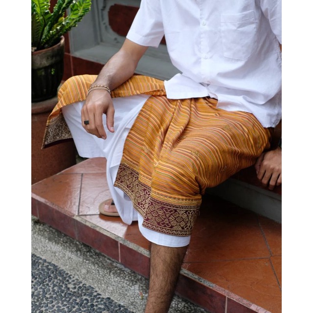 Saput Endek Kombinasi Bordir Semi Songket / Saput Kuning / Busana Adat Bali / Busana Adat Bali Pria 